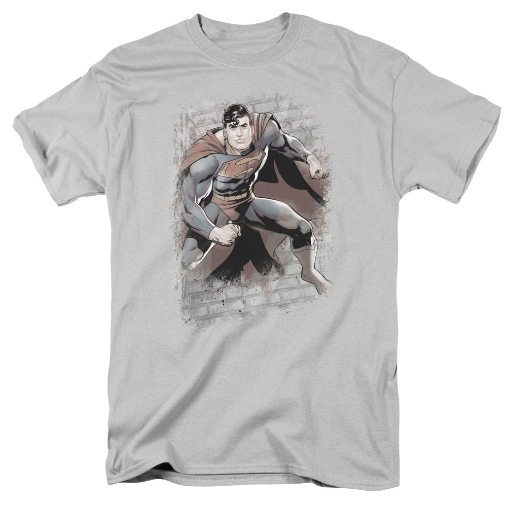 Justice League Of America Superman Bricks Mens T Shirt Silver