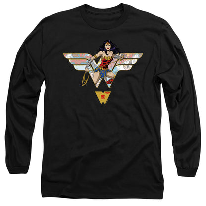 Wonder Woman Ww 80Th Collage Logo Mens Long Sleeve Shirt Black Officially Licensed