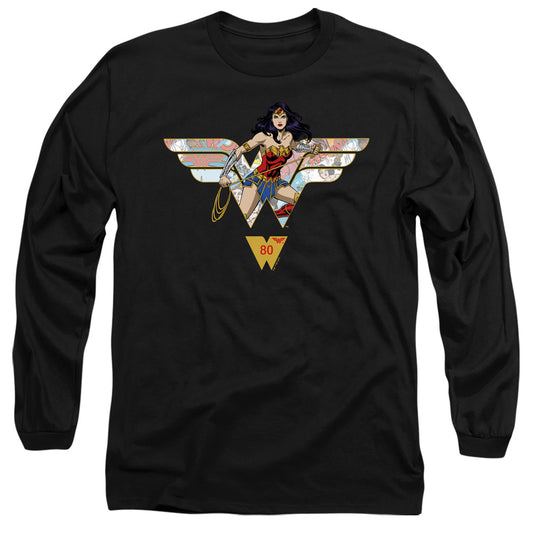 Wonder Woman Ww 80Th Collage Logo Mens Long Sleeve Shirt Black Officially Licensed