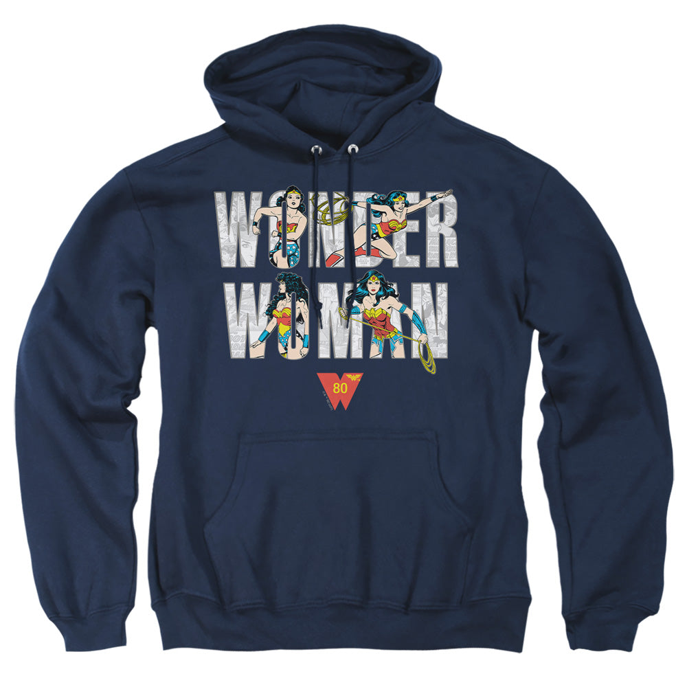 Wonder Woman Ww 80Th Illustrated Type Mens Hoodie Navy