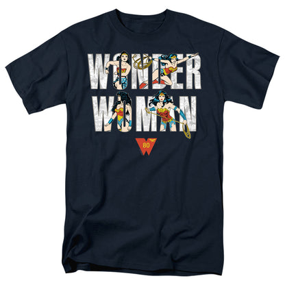 Wonder Woman Ww 80Th Illustrated Type Mens T Shirt Navy