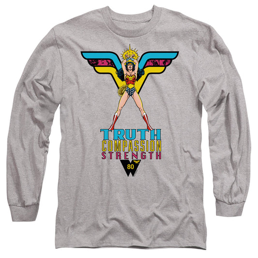 Wonder Woman Truth, Compassion, Strength Mens Long Sleeve Shirt Athletic Heather Officially Licensed