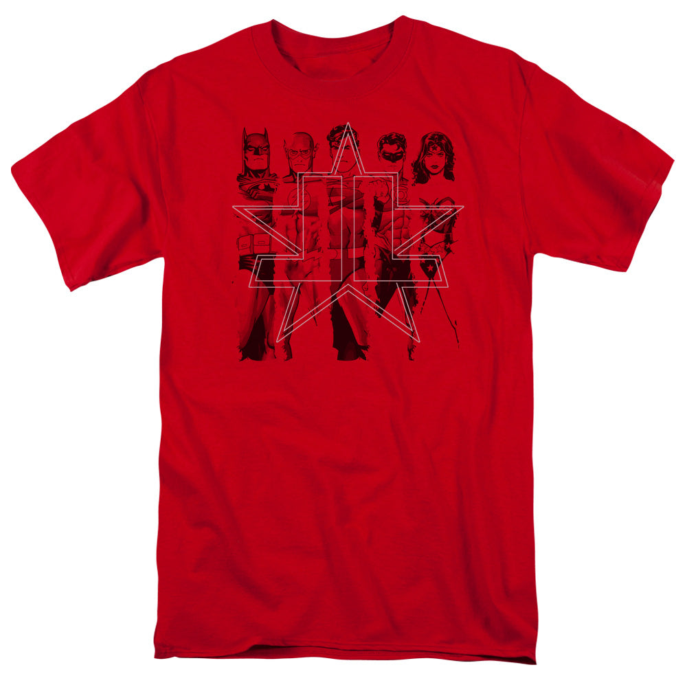 Justice League Of America Five Stars Mens T Shirt Red