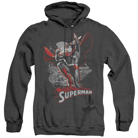Justice League Of America Superman Red & Gray Heather Mens Hoodie Black