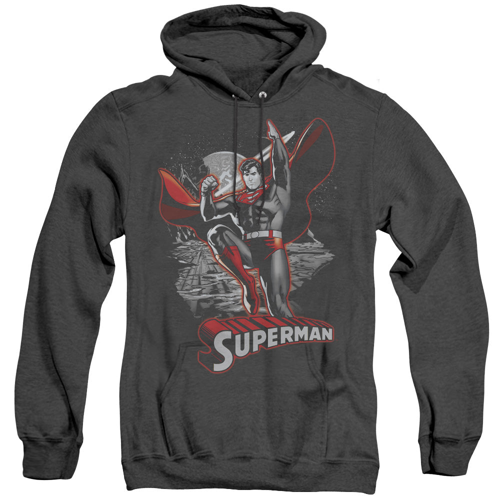 Justice League Of America Superman Red & Gray Heather Mens Hoodie Black