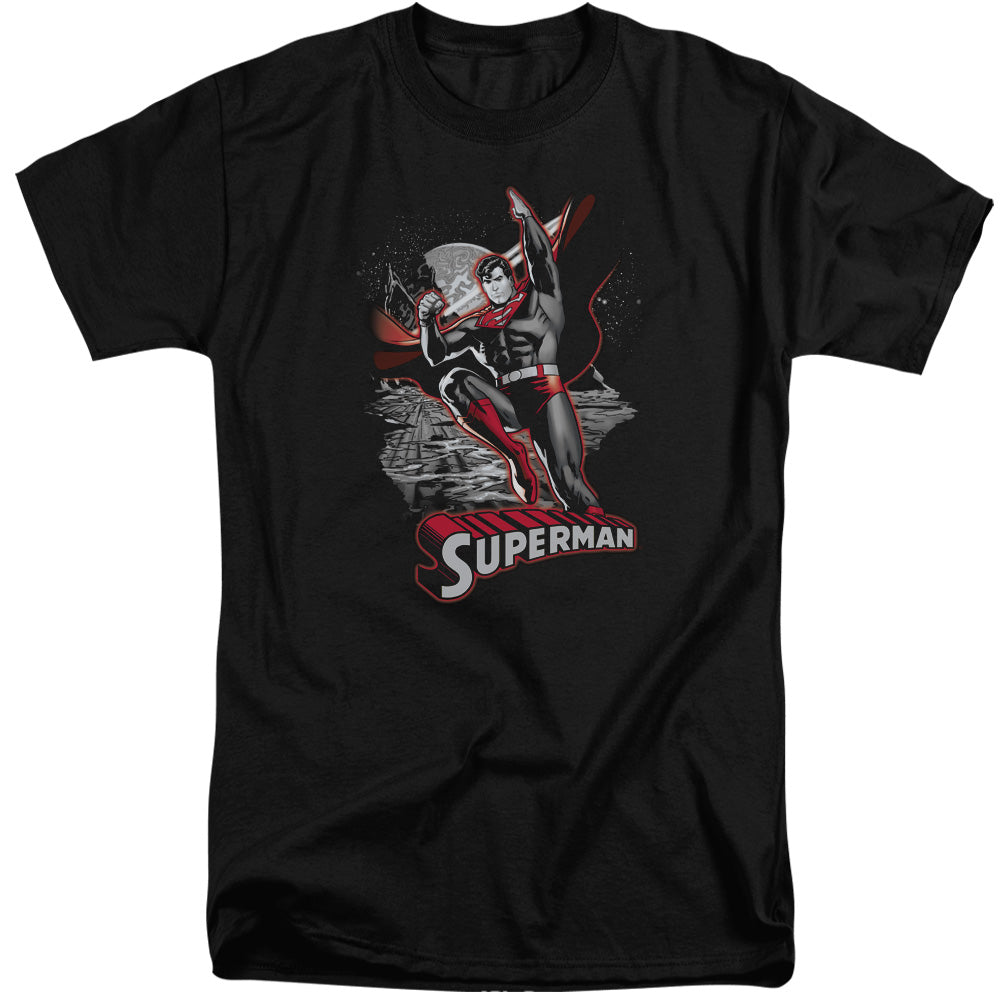 Justice League Superman Red & Gray Mens Tall T Shirt Black