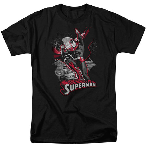 Justice League Of America Superman Red & Gray Mens T Shirt Black