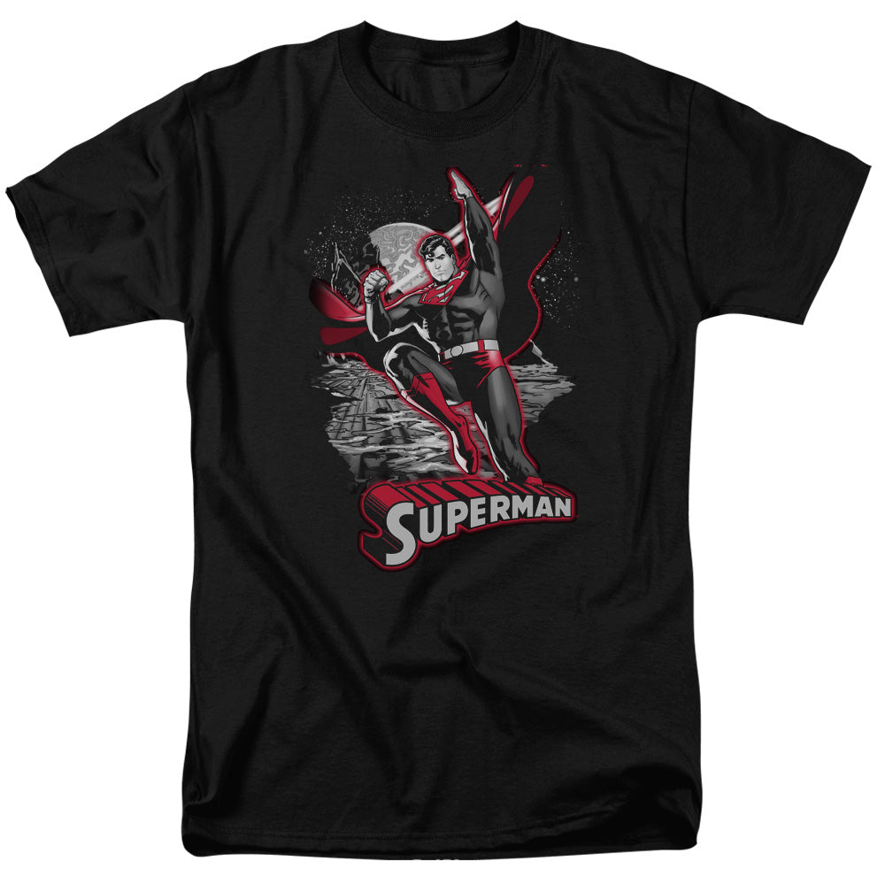 Justice League Of America Superman Red & Gray Mens T Shirt Black