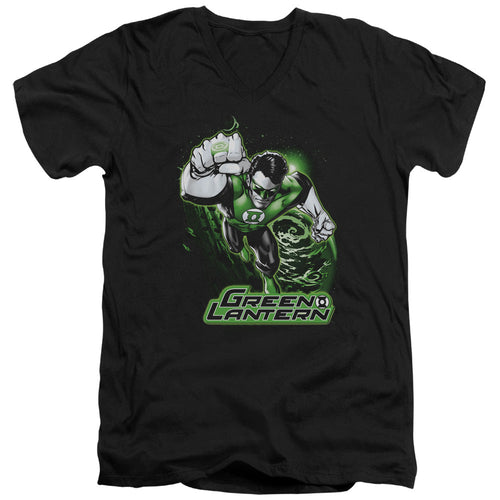 Justice League Green Lantern Green & Gray Mens Slim Fit V-Neck T Shirt Black
