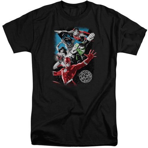 Justice League Galactic Attack Mens Tall T Shirt Black