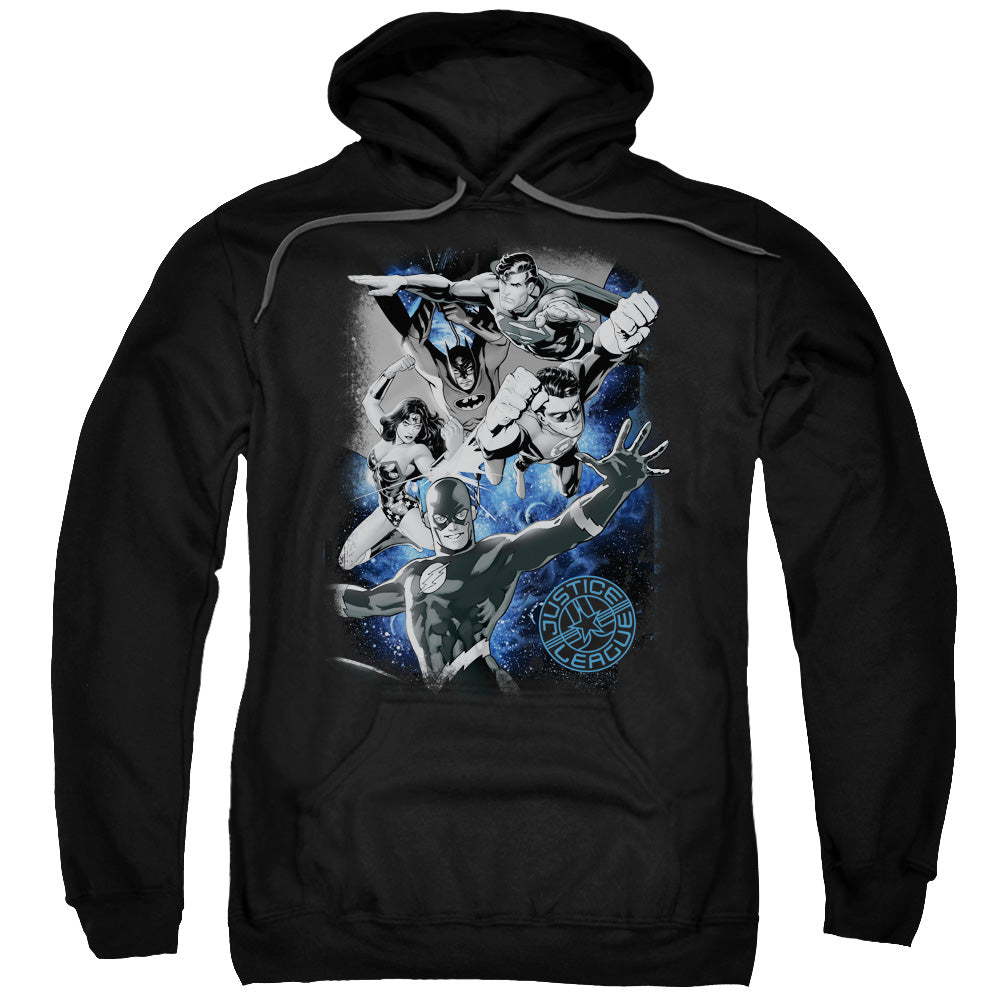 Justice League Galactic Attack Nebula Mens Hoodie Black
