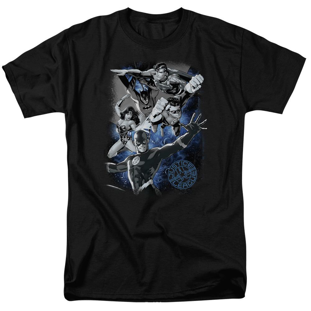 Justice League Of America Galactic Attack Nebula Mens T Shirt Black