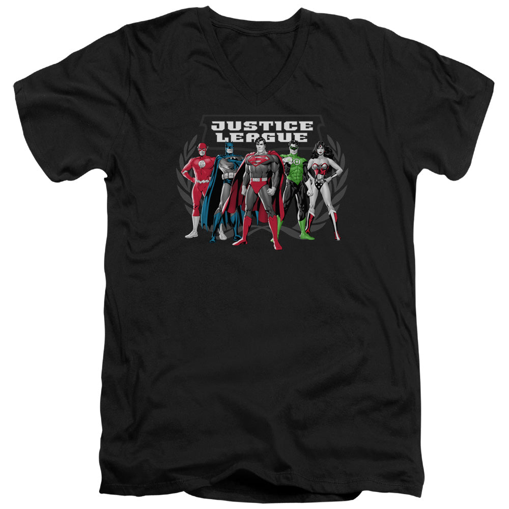 Justice League the Big Five Mens Slim Fit V-Neck T Shirt Black