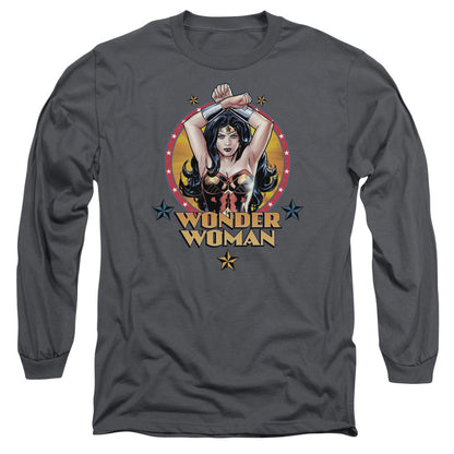 Jla Powerful Woman Mens Long Sleeve Shirt Charcoal Officially Licensed