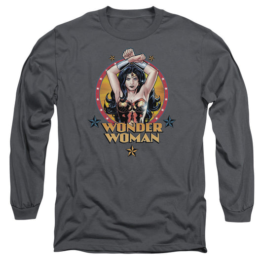 Jla Powerful Woman Mens Long Sleeve Shirt Charcoal Officially Licensed