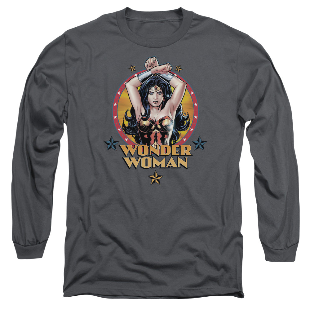 Justice League Powerful Woman Mens Long Sleeve Shirt Charcoal