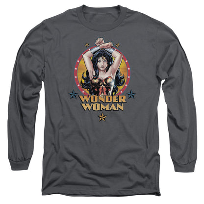 Jla Powerful Woman Mens Long Sleeve Shirt Charcoal Officially Licensed