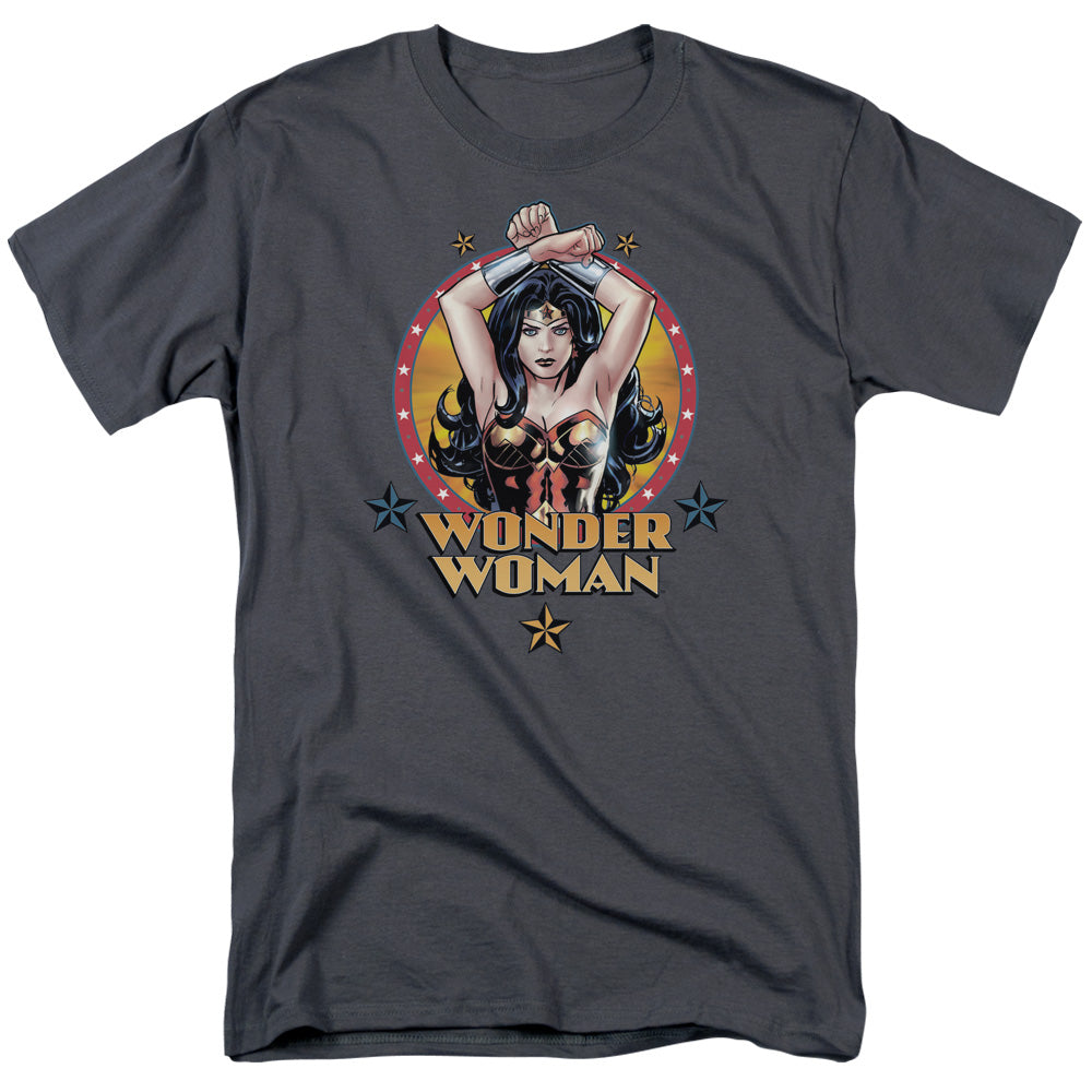Justice League Of America Powerful Woman Mens T Shirt Charcoal