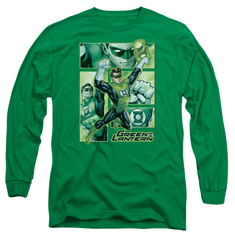 Jla Green Lantern Panels Mens Long Sleeve Shirt Kelly Green Officially Licensed