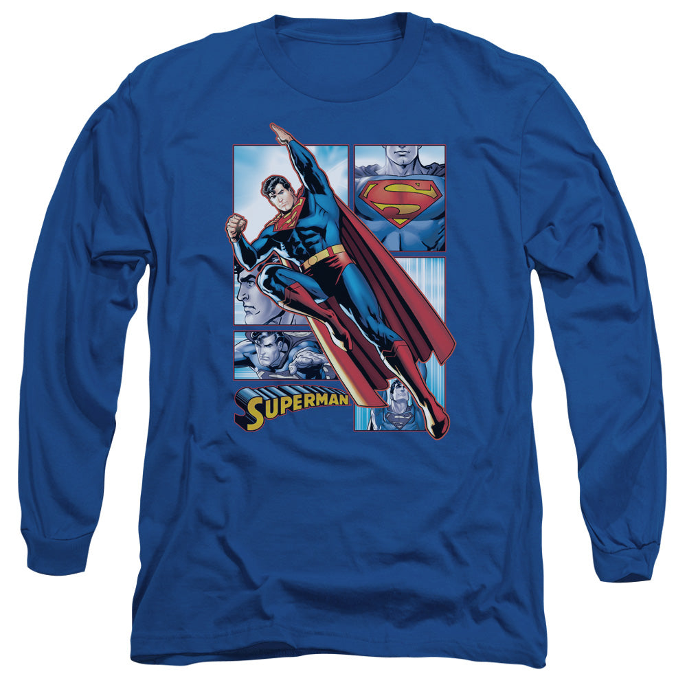 Justice League Of America Superman Panels Mens Long Sleeve Shirt Royal Blue