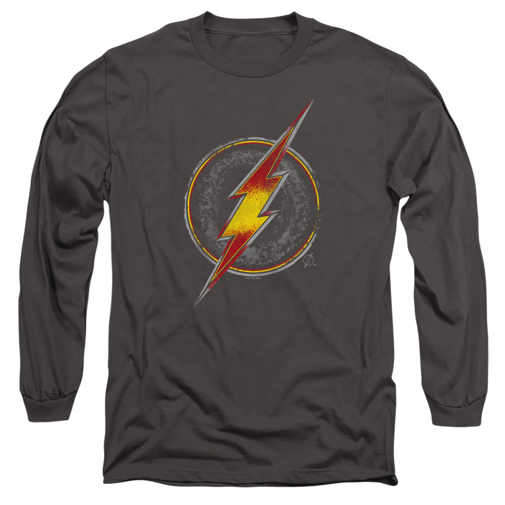 Justice League Flash Busted Logo Mens Long Sleeve Shirt Charcoal Officially Licensed
