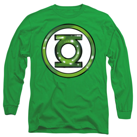 Justice League Green Lantern Airbrush Logo Mens Long Sleeve Shirt Kelly Green Officially Licensed