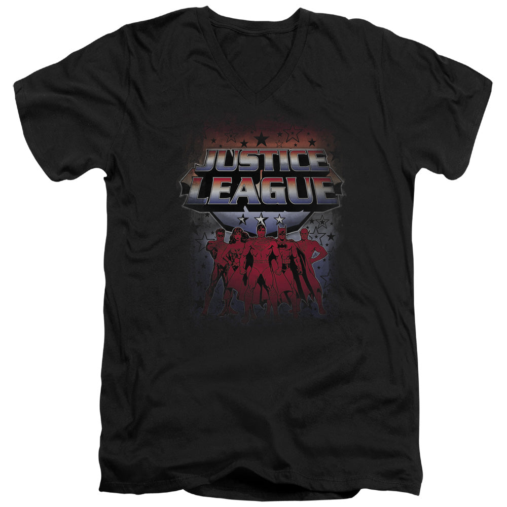 Justice League Star League Mens Slim Fit V-Neck T Shirt Black