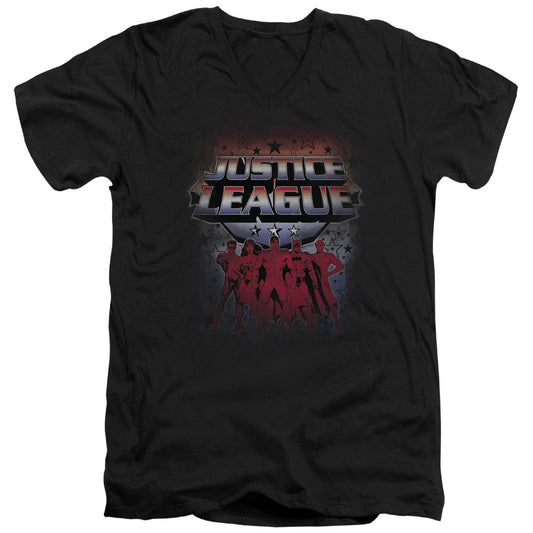 Justice League Star League Mens Slim Fit V-Neck T Shirt Black