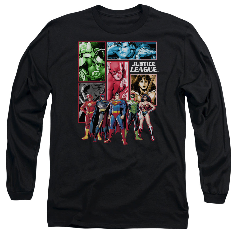 Jla Justice League Panels Mens Long Sleeve Shirt Black Officially Licensed