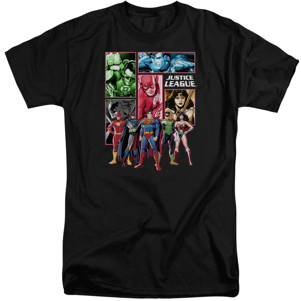 Justice League Justice League Panels Mens Tall T Shirt Black