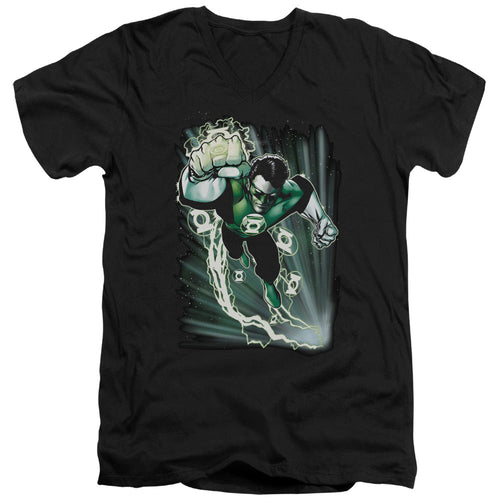 Justice League Emerald Energy Mens Slim Fit V-Neck T Shirt Black