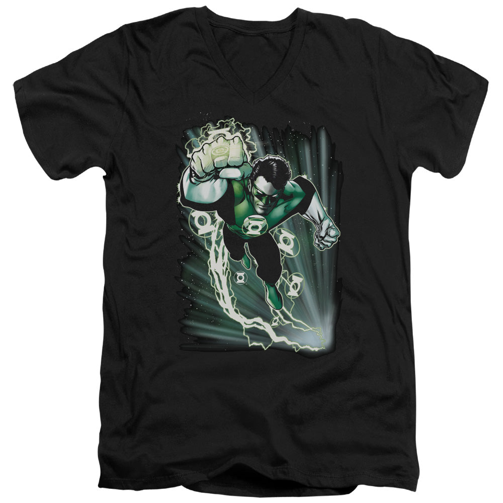 Justice League Emerald Energy Mens Slim Fit V-Neck T Shirt Black