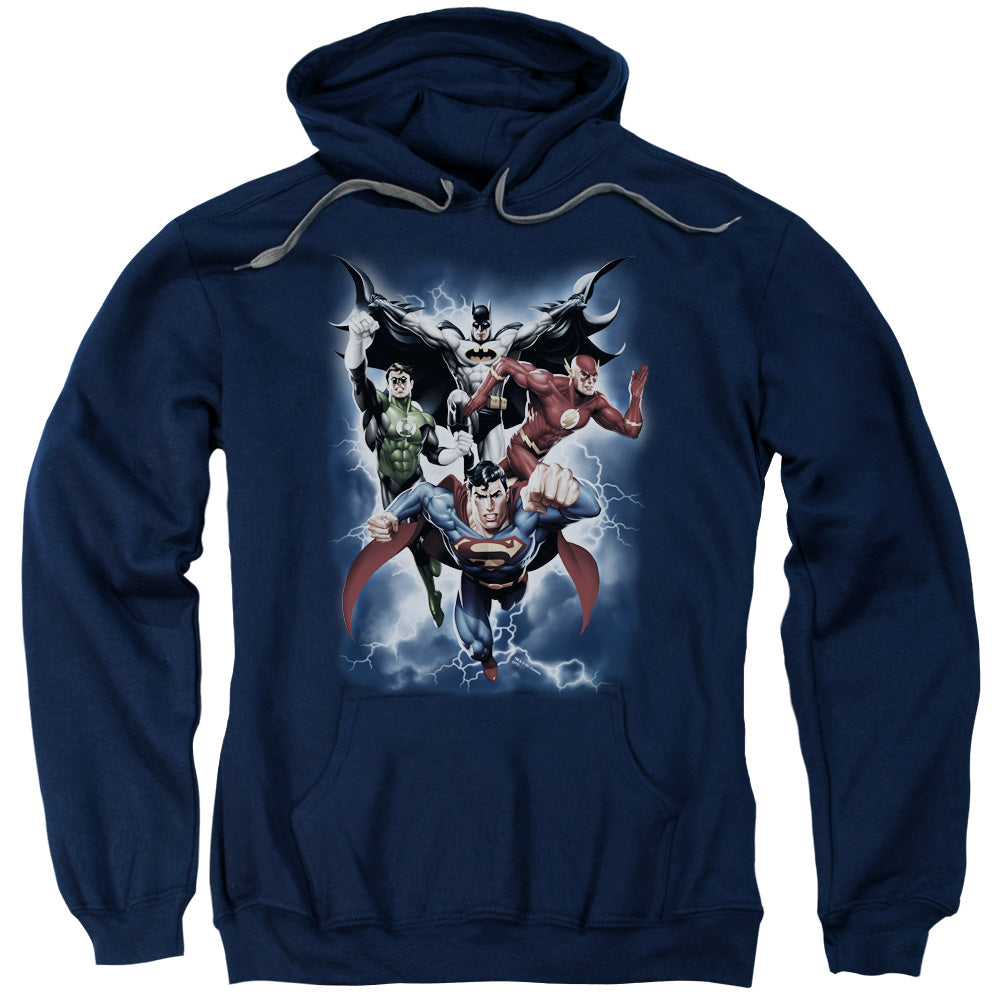 Justice League the Coming Storm Mens Hoodie Navy Blue