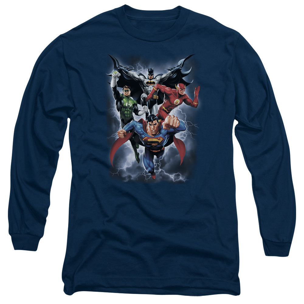 Justice League the Coming Storm Mens Long Sleeve Shirt Navy Blue