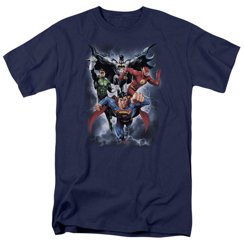 Justice League the Coming Storm Mens T Shirt Navy Blue