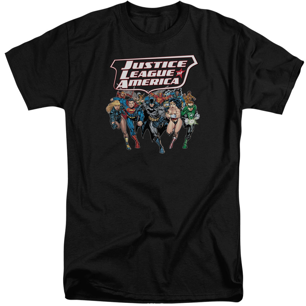 Justice League Charging Justice Mens Tall T Shirt Black