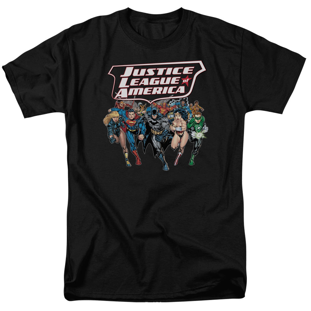 Justice League Of America Charging Justice Mens T Shirt Black