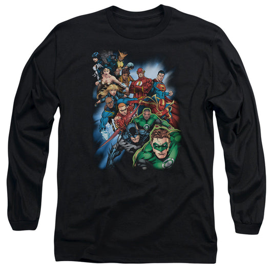 Jla Heroes Unite Mens Long Sleeve Shirt Black Officially Licensed