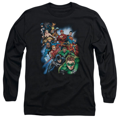 Jla Heroes Unite Mens Long Sleeve Shirt Black Officially Licensed