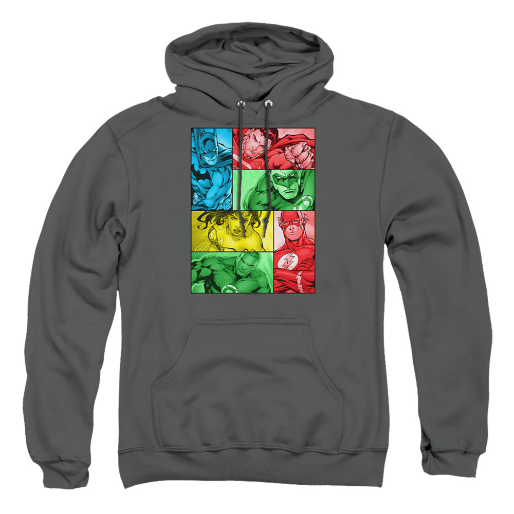 Justice League Of America Hero Boxes Mens Hoodie Charcoal