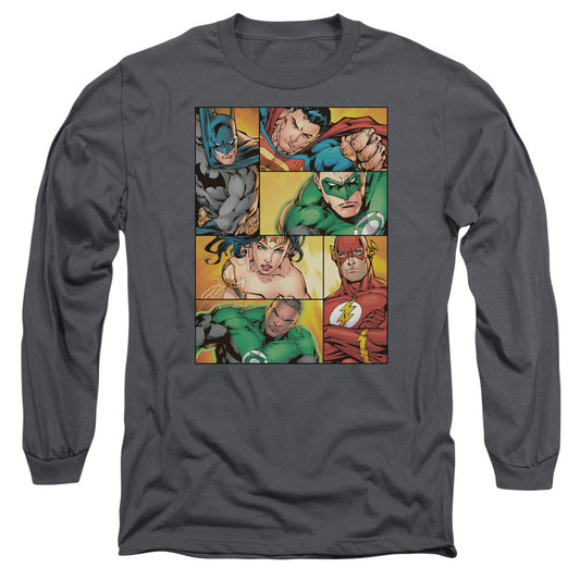 Jla Hero Boxes Mens Long Sleeve Shirt Charcoal Officially Licensed