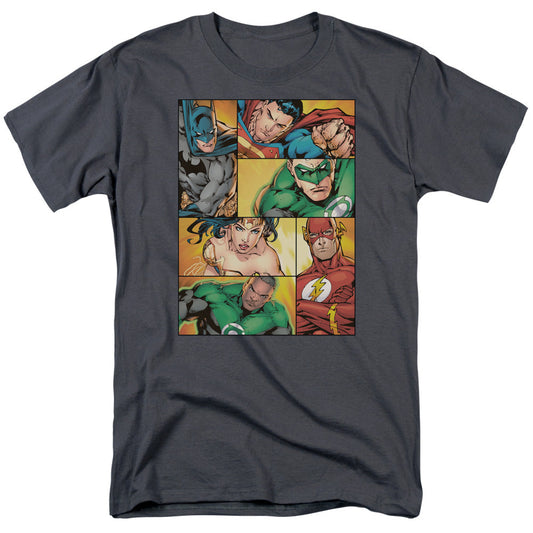 Justice League Of America Hero Boxes Mens T Shirt Charcoal