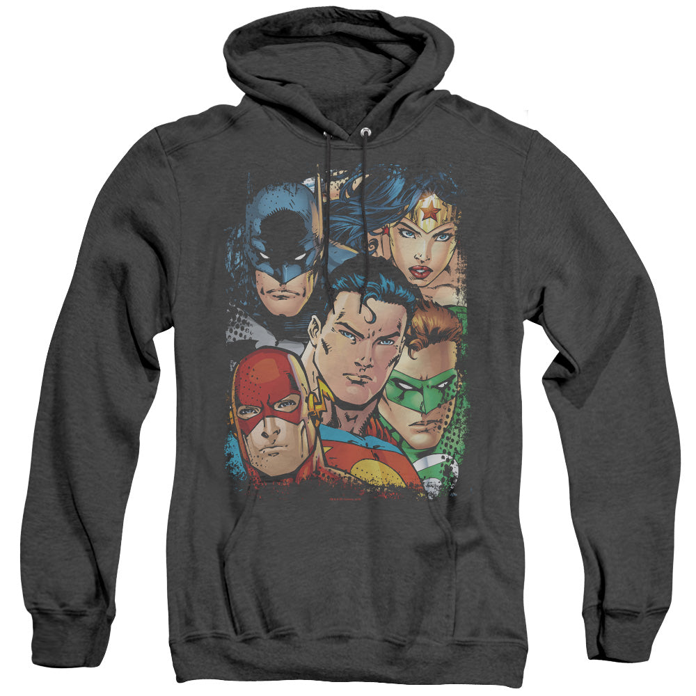 Justice League Of America Up Close And Personal Heather Mens Hoodie Black