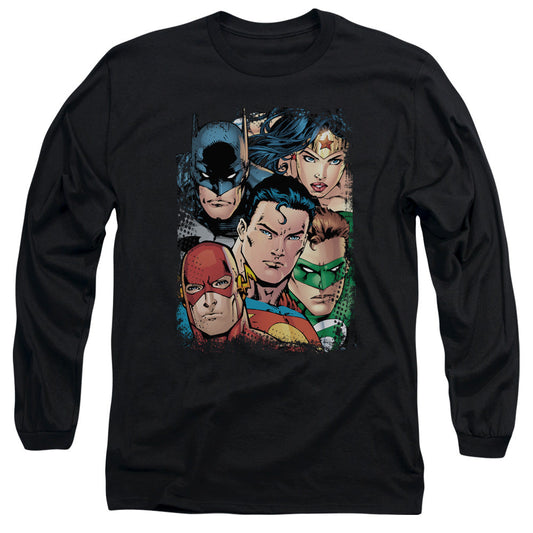 Jla Up Close And Personal Mens Long Sleeve Shirt Black Officially Licensed