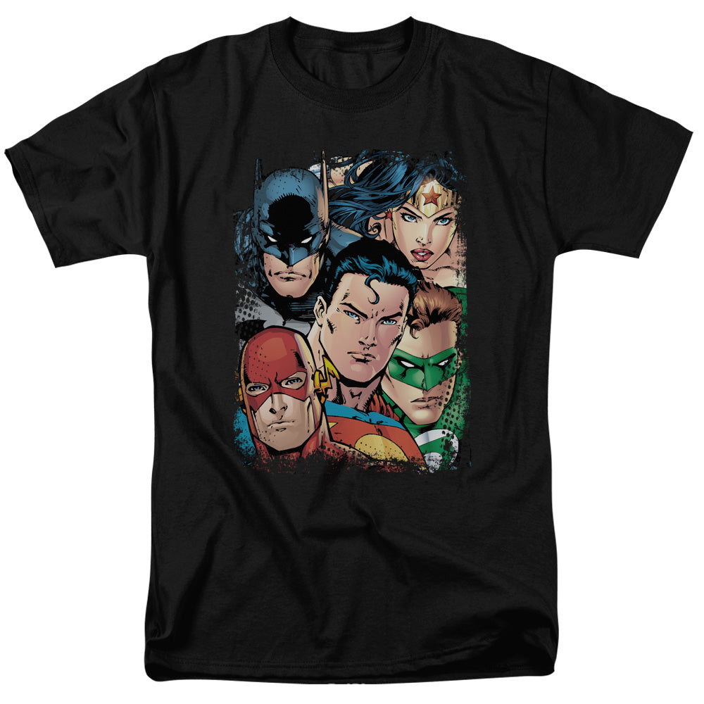 Justice League Of America Up Close And Personal Mens T Shirt Black