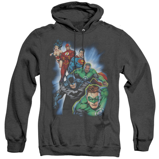 Justice League Heroes Unite Heather Mens Hoodie Black