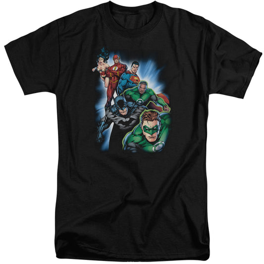 Justice League Heroes Unite Mens Tall T Shirt Black