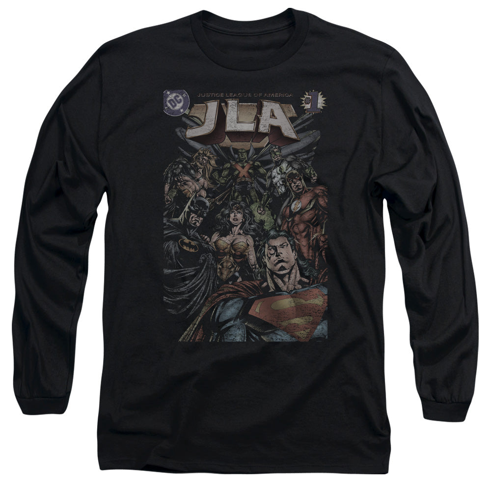 Jla #1 Cover Mens Long Sleeve Shirt Black Officially Licensed