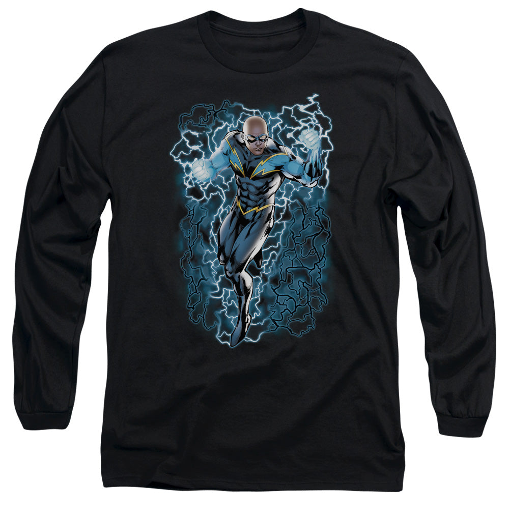 Jla Black Lightning Bolts Mens Long Sleeve Shirt Black Officially Licensed