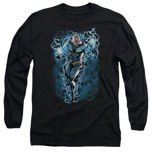 Justice League Black Lightning Bolts Mens Long Sleeve Shirt Black